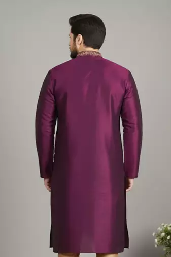 Magenta embroidered dupion silk kurta
