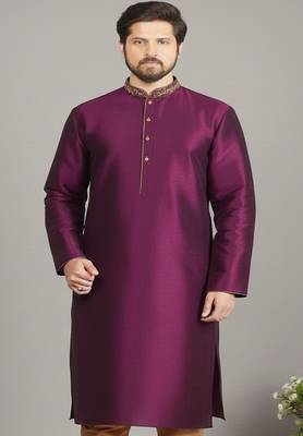 Magenta embroidered dupion silk kurta 1