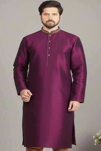 Magenta embroidered dupion silk kurta