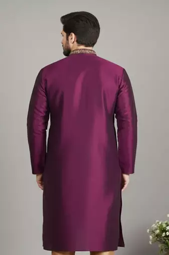Magenta embroidered dupion silk kurta