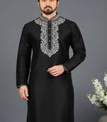 Black embroidered dupion silk kurta