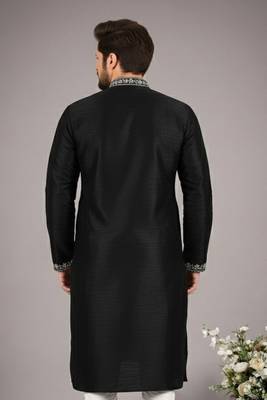 Black embroidered dupion silk kurta 2