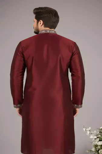 Black embroidered dupion silk kurta