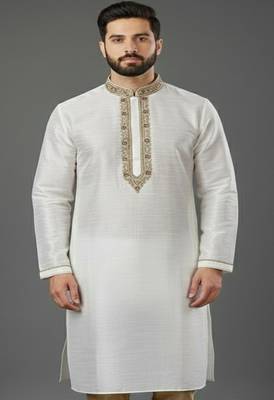White embroidered dupion silk kurta 1