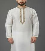 White embroidered dupion silk kurta