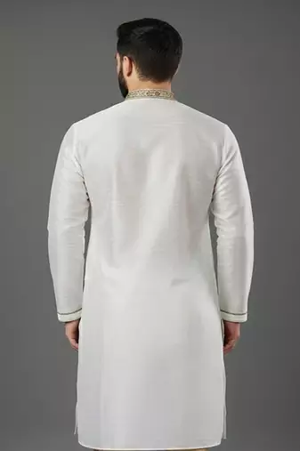 White embroidered dupion silk kurta