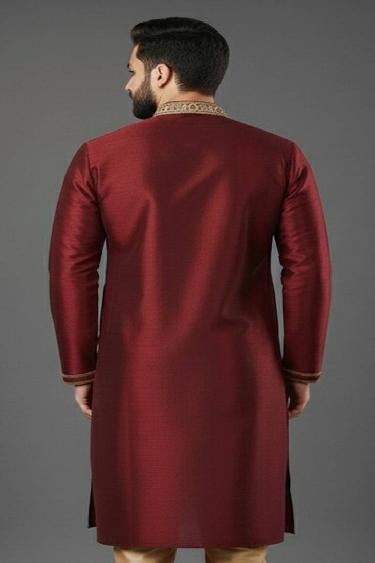 Maroon embroidered dupion silk kurta