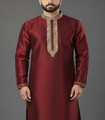 Maroon embroidered dupion silk kurta