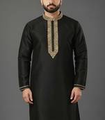 Black embroidered dupion silk kurta