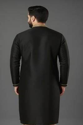 Black embroidered dupion silk kurta 2