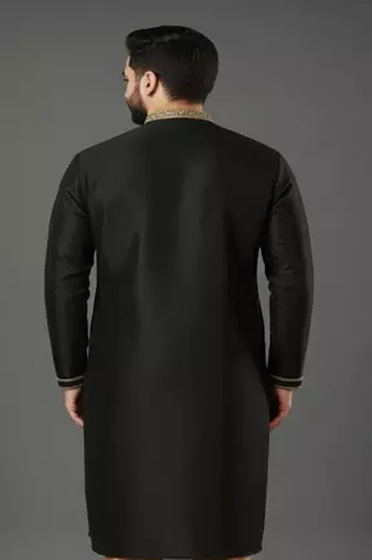 Black embroidered dupion silk kurta