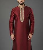 Maroon embroidered dupion silk kurta