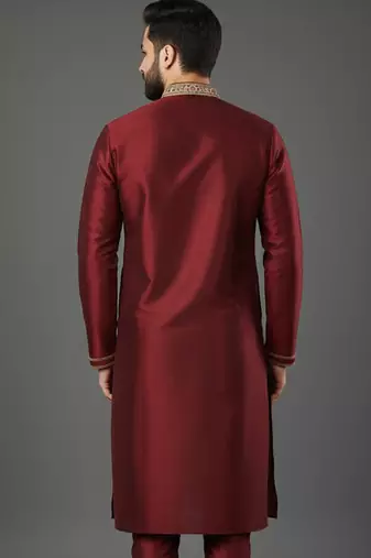 Maroon embroidered dupion silk kurta