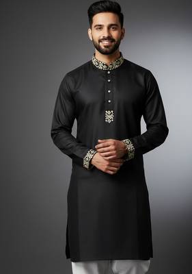 Black embroidered cotton kurta 1