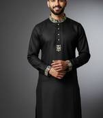 Black embroidered cotton kurta