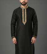 Black embroidered dupion silk kurta