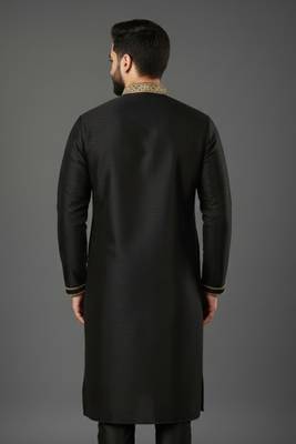 Black embroidered dupion silk kurta 2