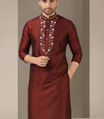 Maroon embroidered dupion silk kurta