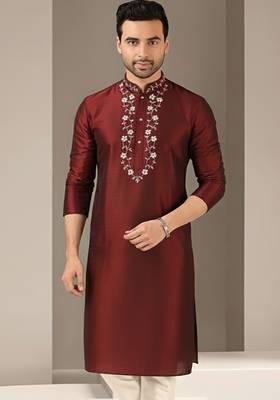Maroon embroidered dupion silk kurta 2