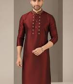 Maroon embroidered dupion silk kurta
