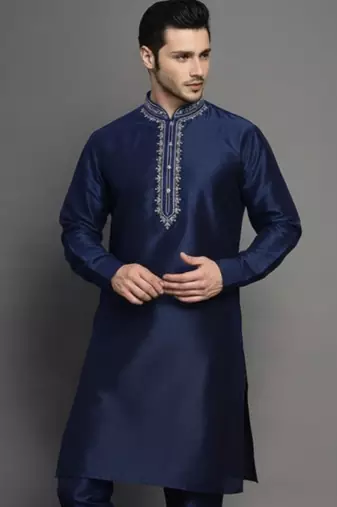 Navy embroidered dupion silk kurta