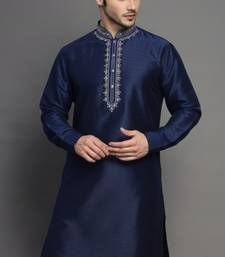 Navy embroidered dupion silk kurta