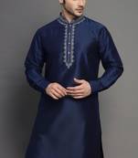 Navy embroidered dupion silk kurta