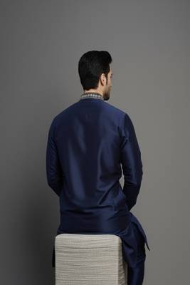 Navy embroidered dupion silk kurta 2