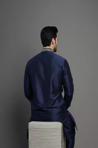 Navy embroidered dupion silk kurta