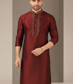 Maroon embroidered dupion silk kurta