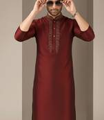 Maroon embroidered dupion silk kurta