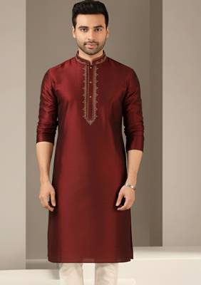 Maroon embroidered dupion silk kurta 2