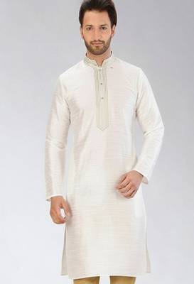 White embroidered dupion silk kurta 1