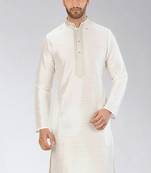 White embroidered dupion silk kurta