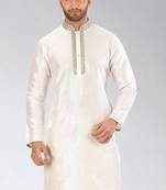 White embroidered dupion silk kurta