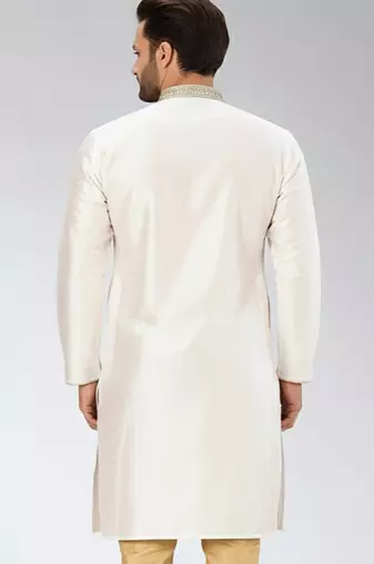 White embroidered dupion silk kurta