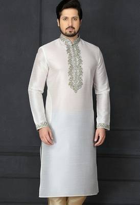 White embroidered dupion silk kurta 1