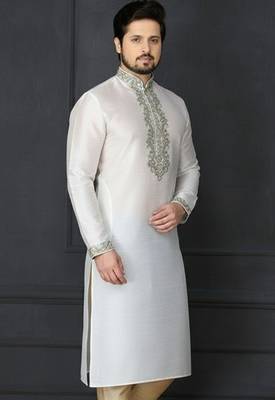 White embroidered dupion silk kurta 2