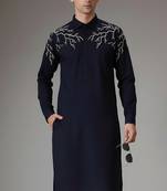 Navy embroidered cotton kurta
