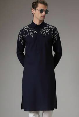 Navy embroidered cotton kurta 2