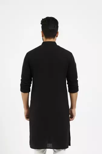 Black embroidered cotton kurta