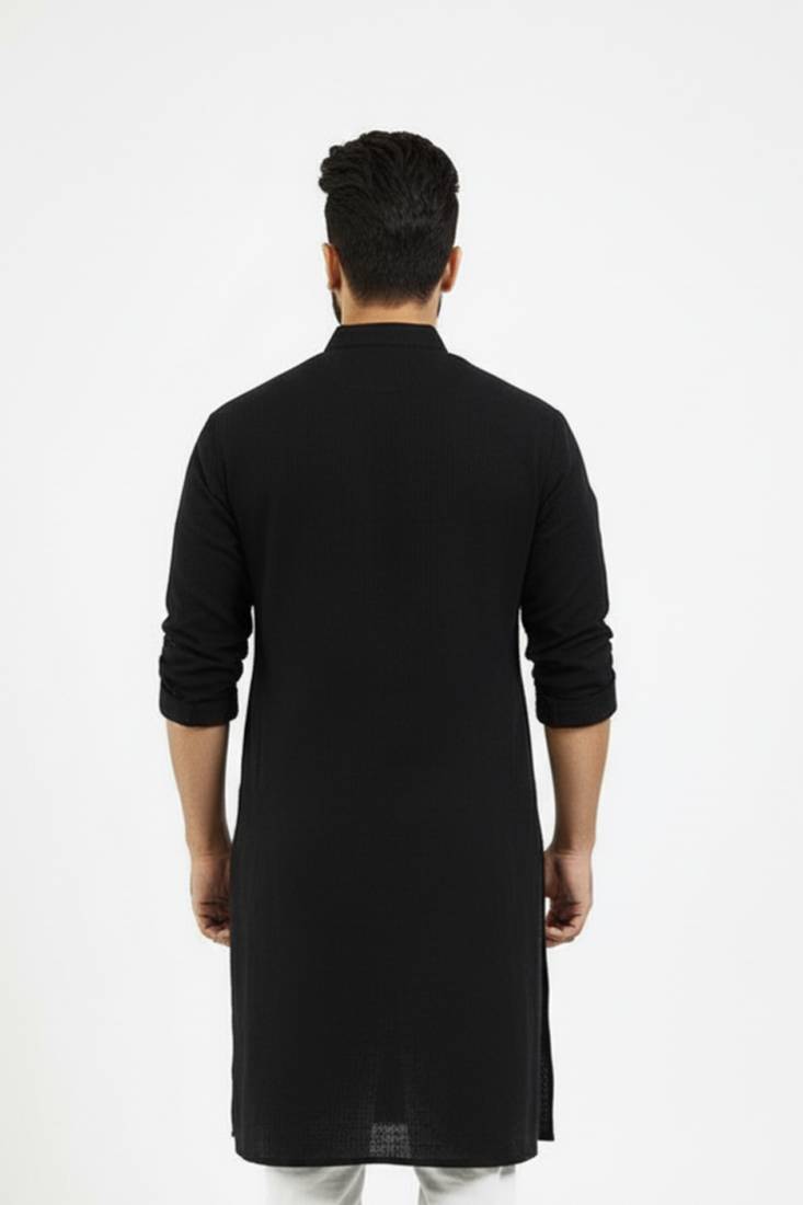 Black embroidered cotton kurta