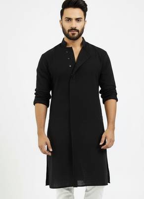Black embroidered cotton kurta 1