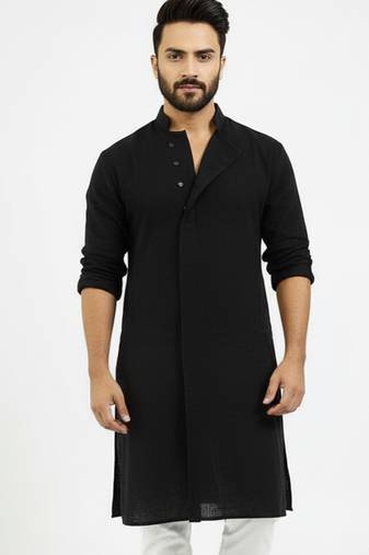 Black embroidered cotton kurta