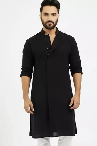 Black embroidered cotton kurta