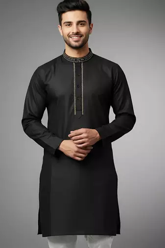 Black embroidered cotton kurta