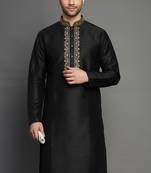 Black embroidered dupion silk kurta