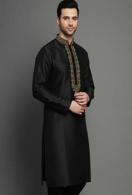 Black embroidered dupion silk kurta 2