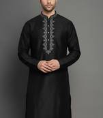 Black embroidered dupion silk kurta