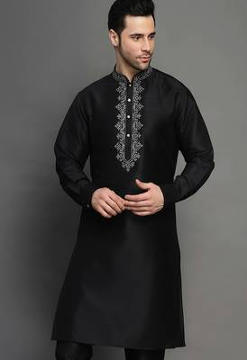Black embroidered dupion silk kurta 3